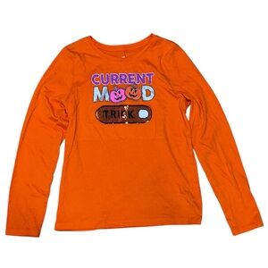 Orange Kids Long Sleeve Tee with 'Current Mood' Trick or Treat Sequins Design
